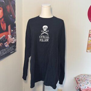 Retro Cereal Killer Cross Bones Black and White Long Sleeve Casual Top